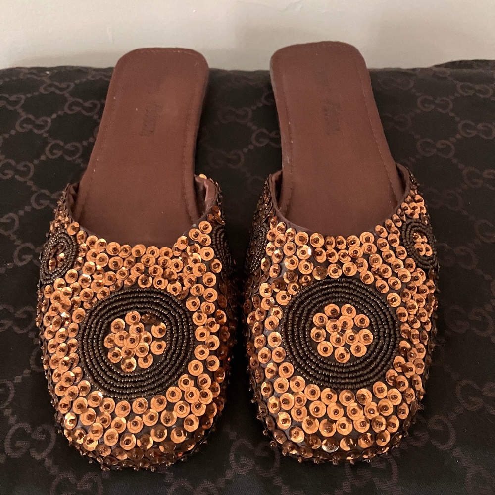 New Brown Sequined/Beaded Slipper/Shoes